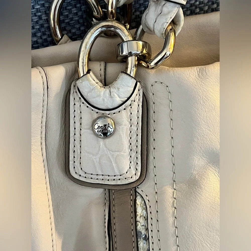 Coach Kristin Spectator leather zip Cream and Tan Women's Handbag w/ exotic trim